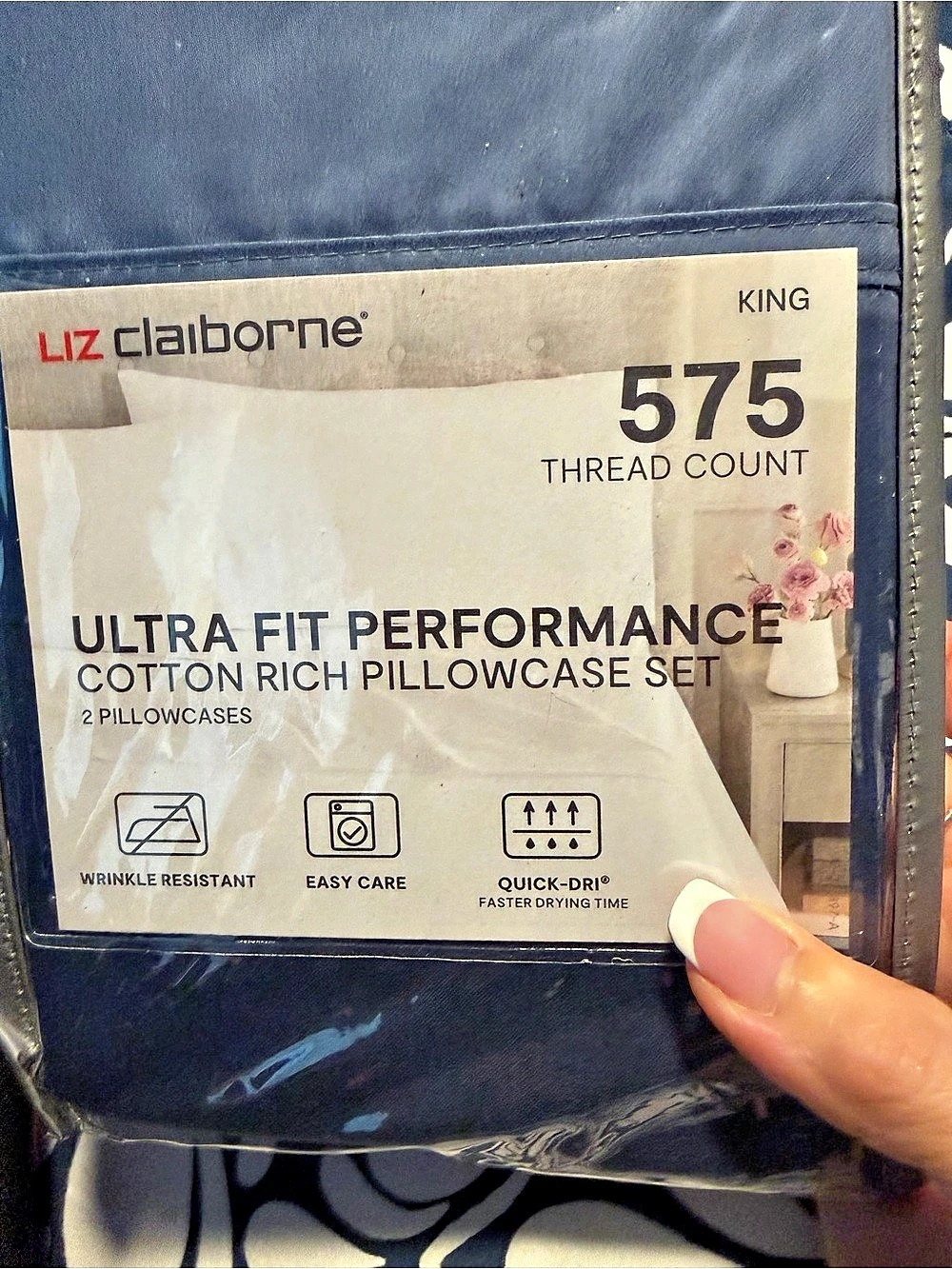 Liz Claiborne Ultra Fit Performance Cotton Rich Pillowcase Set King Blue NWT